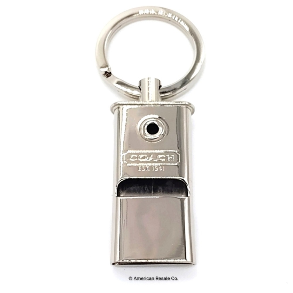 Authentic Vintage COACH Real Whistle Keychain Key Fob Purse Charm in Silver-New - Picture 2 of 3